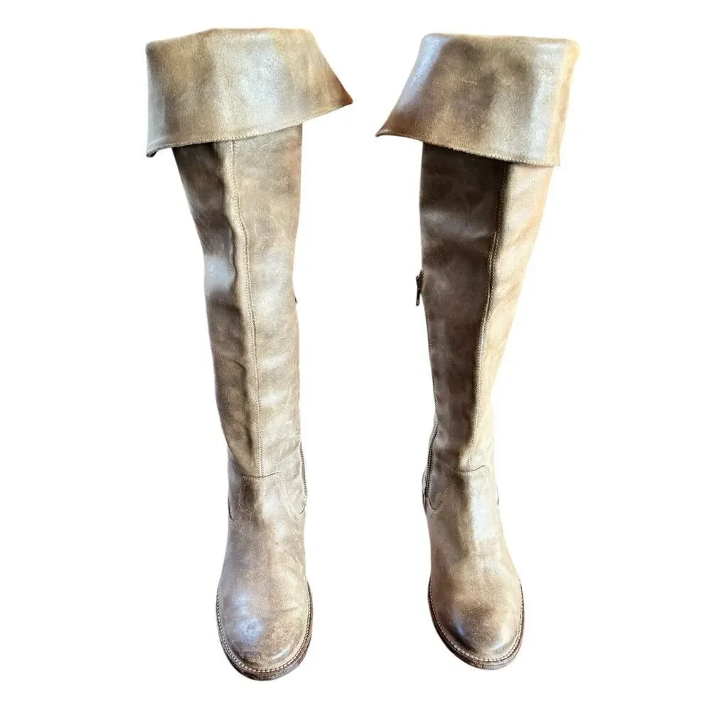 Frye SHIRLEY Distressed Grain Leather OVER THE KNEE Boots Women 9B